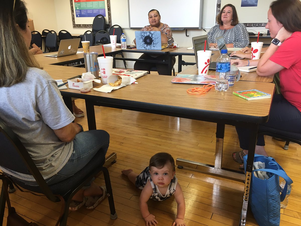 We added a new member to the admin staff at MCM. Can you spot him???   First official meeting of the new school year! Starting him off right! #foreveraYoungin’ <a href="/MCM_Principal/">Donna Jones Hocker</a> @MCMSpartanAP