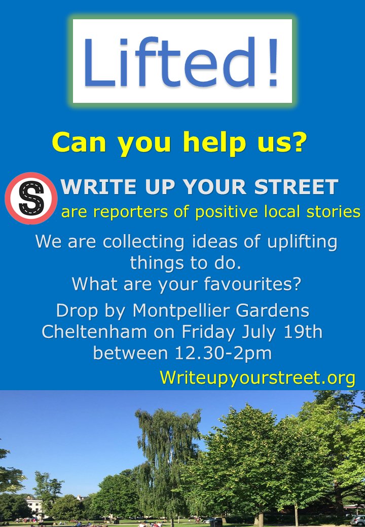 writeupyourst's tweet image. Next Friday meet us in Montpellier Gardens 12:30-2pm near @coffeenumber1 We went to know what gives you a lift. Look out for balloons!