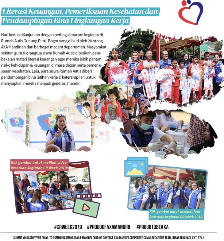 Terima kasik #AXA Teams, Branches &amp; Agencies <a href="/AXAIndonesia/">AXA Indonesia</a> <a href="/AXA_Mandiri/">AXA Mandiri</a> dalam partisipasi di #Corporate #Responsability week’19! #ProudofAXA #ProudofAXAMandiri <a href="/bankmandiri/">bank mandiri</a> #KnowYouCan <a href="/AXA/">AXA</a> #AXAHeartinAction. And next to come on 5th July in Jakarta ! #Keren <a href="/LescatC/">Lescat Clément</a> #AXAAtout❤️