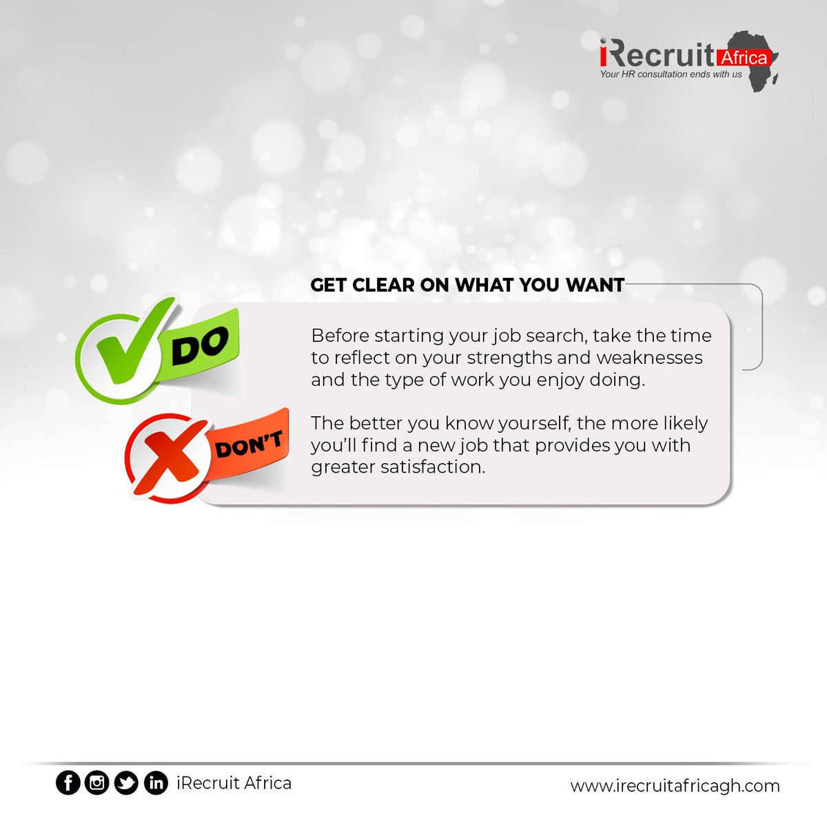 IrecruitAfrica's tweet photo. As a job seeker, always be clear on what you want. Know and understand who you are and what values you are bringing to any company you are applying to. 

#iRecruitAfrica #recruitment #jobs #TGIF https://t.co/mFXYwDpbUD