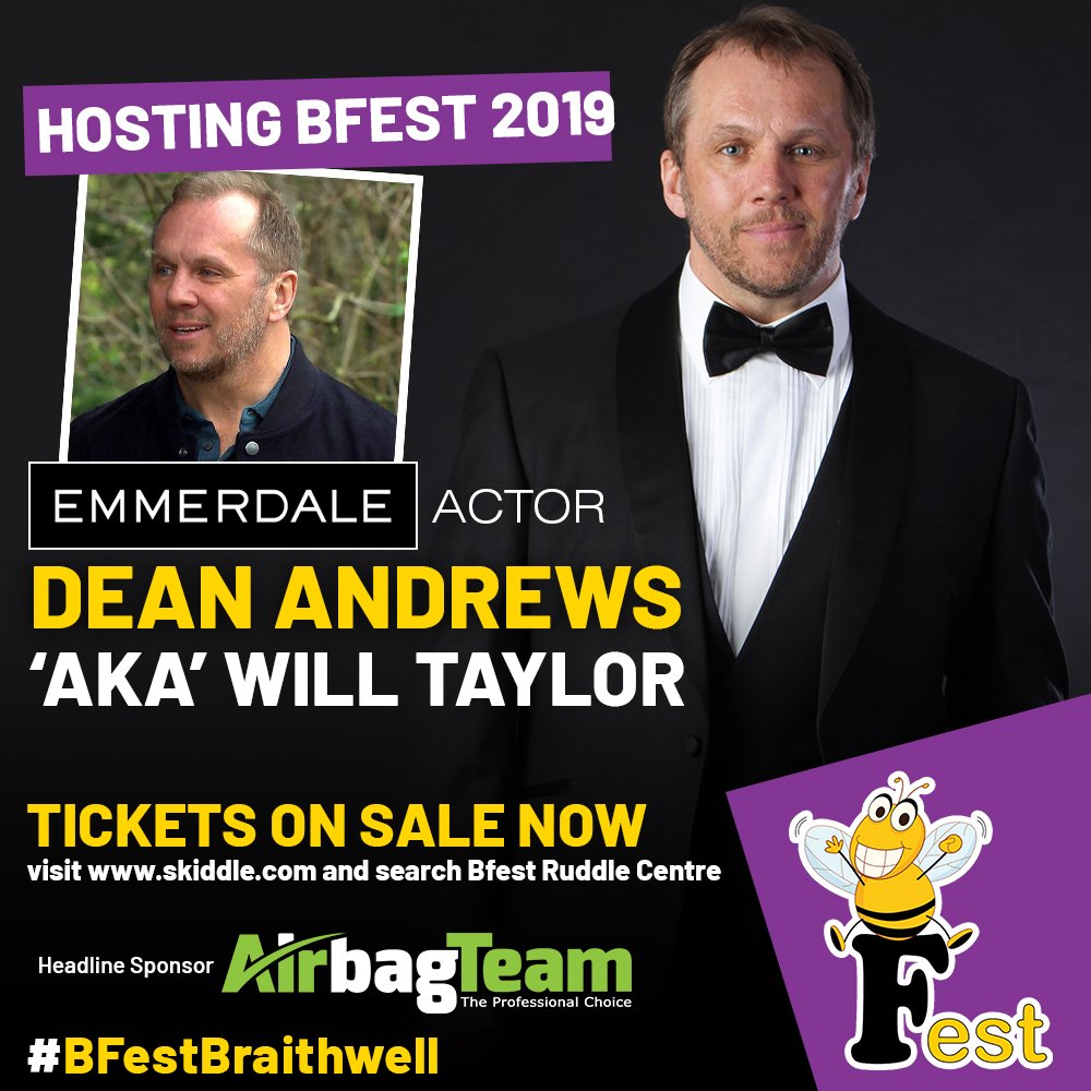 BFestBraithwell's tweet photo. @Deanoandrews thanks for agreeing to be our host for #BFestBraithwell Saturday 3 August. great work again by @fcddesign #doncasterisgreat #rotherhamiswonderful #festival #musicday2019 #familyfun #emmerdale #actor https://t.co/XilikSlNON