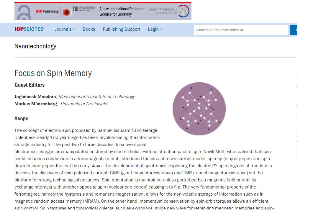 spintronicsHGW's tweet photo. Focus on #SpinMemory in Nanotechnology #IOPScience, Guest Editors Jagadeesh Moodera, MIT, and me, is extended please send your papers! On bottle necks, new concepts and the future directions #SpinTexture #Orbitronics #Spintronics https://t.co/SXcbg2yDcY https://t.co/VqkBJ19bcr
