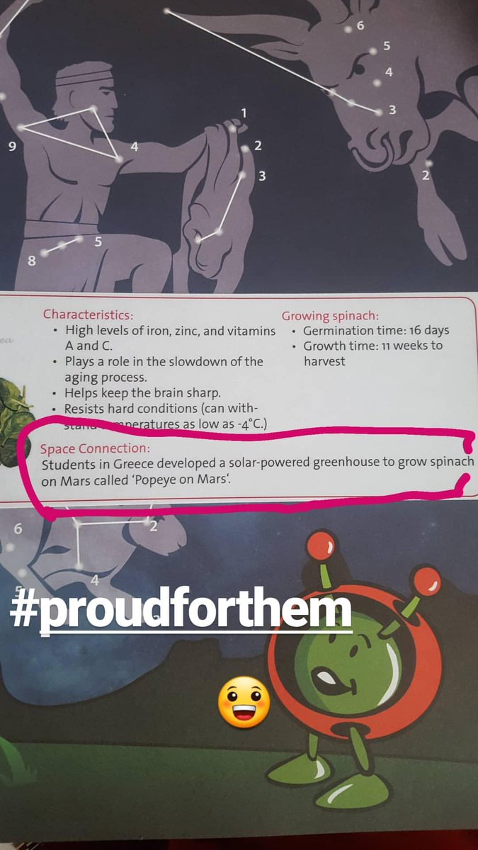 KaranatsiMaria's tweet photo. Super proud of students in Greece who developed solar powered greenhouse to grow spinach on Mars! #PopeyeOnMars #AstroFood @ESA__Education #STW2019 🍅🥒 https://t.co/zfKQl3sUl6