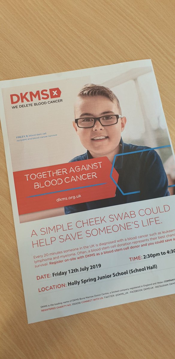 HollySpringJrs's tweet photo. Dont forget to pop into the hall this afternoon to register as a blood stem cell donor and help delete blood cancer with @DKMS_uk 

2:30 - 4:30pm - all welcome.

@HollySpringInf https://t.co/6vczlyegqQ
