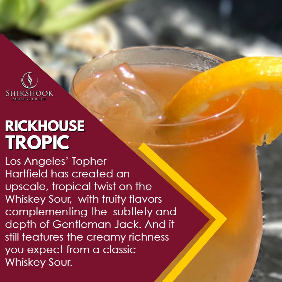 shikshook's tweet photo. Rickhouse Tropic:
Los Angeles’ Topher Hartfield has created an upscale, tropical twist on the Whiskey Sour, with fruity flavors complementing the subtlety and depth of Gentleman Jack. 
https://t.co/vaNBkJsYlZ

#ilovecocktailsbyshikshook #SHIKSHOOK #NewYearsSparkler https://t.co/LFJlugK1c8