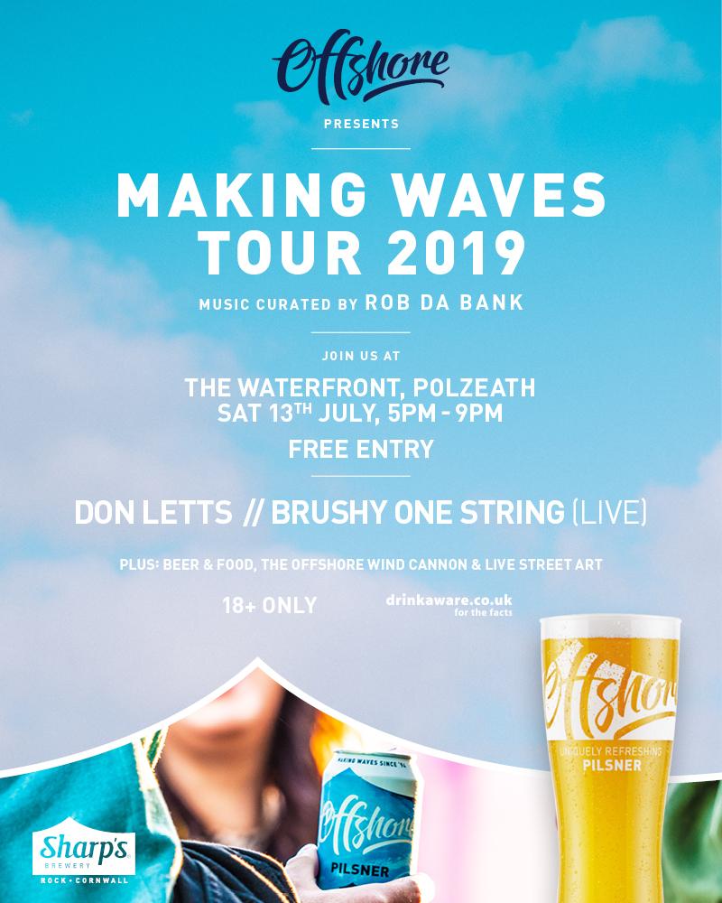 SharpsBrewery's tweet photo. The #MakingWavesTour is happening in Polzeath this Saturday night! We're treating you to the awesome @BrushyOneString and legend @RebelDread. See you at The @WaterFront_Polz from 5. #OffshorePilsner #Polzeath #MakingWaves https://t.co/qWneT42CMb