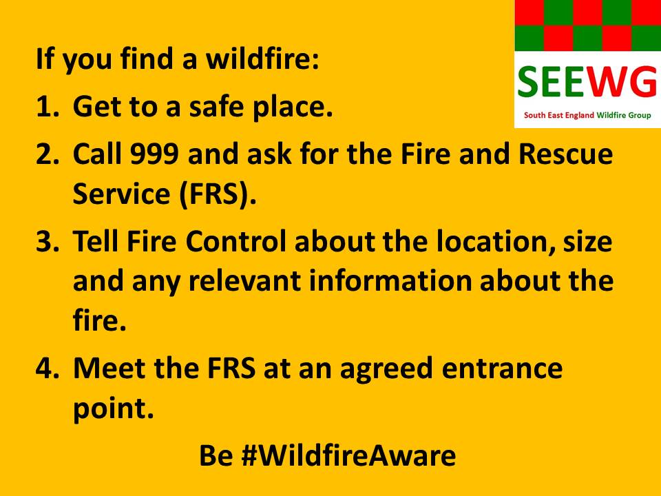SurreyFRS's tweet photo. With the wildfire warning at "Very high" level today/this weekend. Should you discover a fire, no matter how small, follow these guidelines. Seconds count. Report via 999 to the Fire Service. Please retweet &amp; help spread this important info. #workingtogeather  @seengwildfiregp https://t.co/3dnpy31WaU