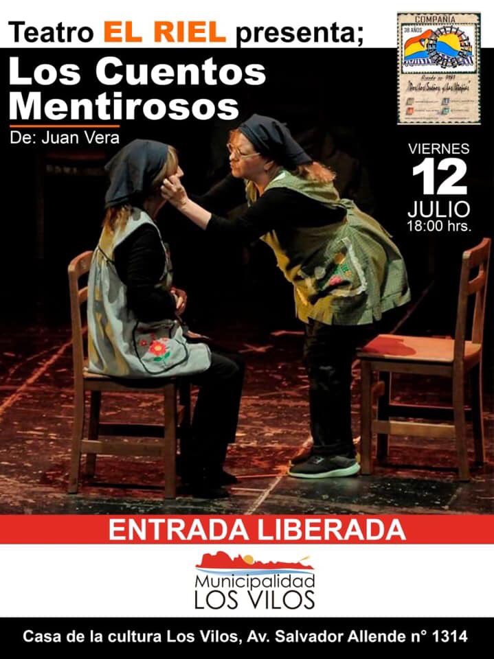 #Invitación | Querida comuna de Los Vilos, los invitamos a disfrutar de la obra de teatro “Los Cuentos Mentirosos”, de Juan Vera. 

Los esperamos el viernes 12 de julio, a las 18:00 horas en la Casa de la Cultura. #EntradaLiberada