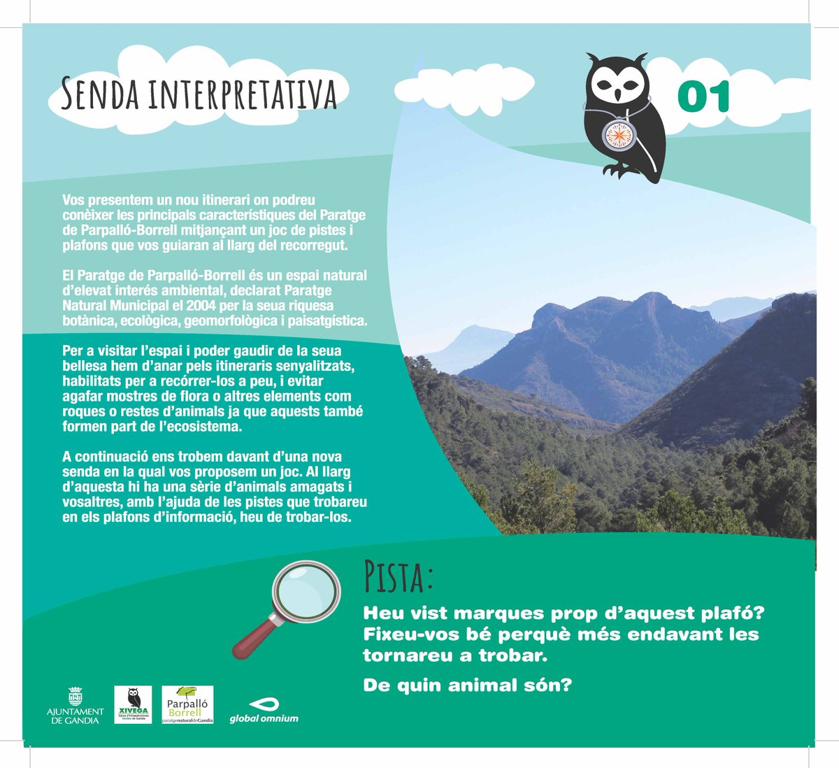 aj_gandia's tweet photo. LA #XiveGa , Xarxa d'Infraestructures Verdes #Gandia presenta dimarts un nou sender interpretatiu circular, per a tota la família, al Paratge Natural Municipal Parpalló-Borrell 🚶‍♀️🌿🦎🐦🚶‍♂️

 👉Un joc de pistes i plafons ens guiaran al llarg del recorregut.

https://t.co/BNwOsmoqLp https://t.co/MhEuIGNemz
