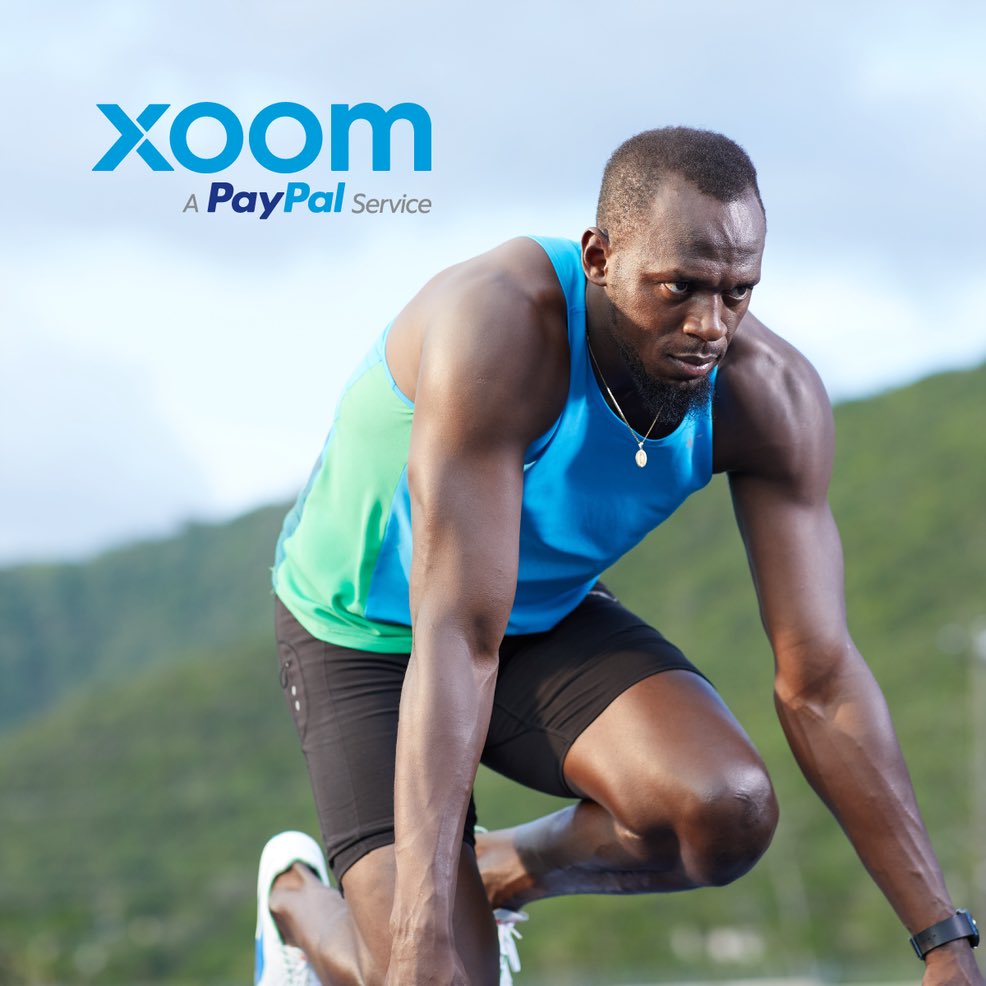 usainbolt's tweet photo. The new @xoom money transfer app is like me... #amazinglyfast #moneygoxoom #XoomPayPal https://t.co/7FyWnIjYzR