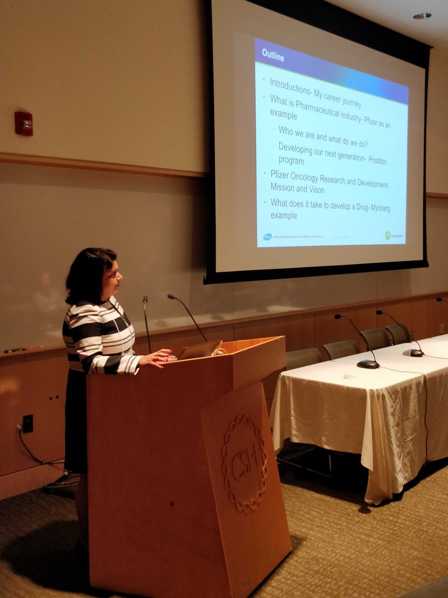 Our next Keynote Speaker, Dr. Puja Sapra, VP and CSO of the Targeted Therapeutics in Oncology at Pfizer is our next speaker. Come to Hawkins to hear her journey! #CSHLBTB