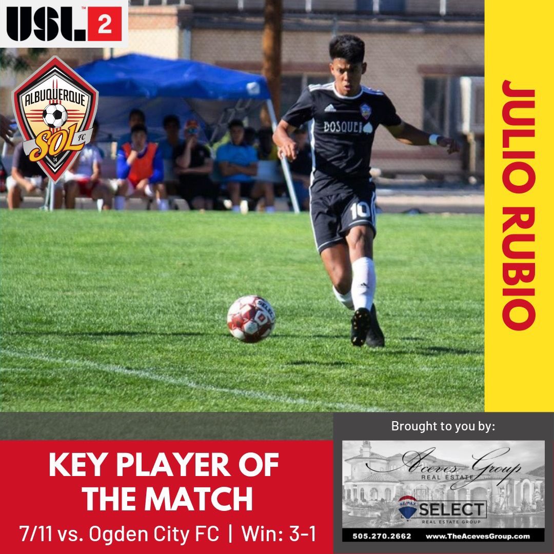 abqsolfc's tweet image. KEY PLAYER OF THE GAME: Julio Rubio #10

Last nights game highlight: Julio kept his pace throughout the game and took us to the Win against Odgen City FC with TWO goals scored. 

Way to play with all of your #Sol Julio!
.
.
.
#abqsol #1abq1sol #abq #505 #nmtrue #whateverittakes