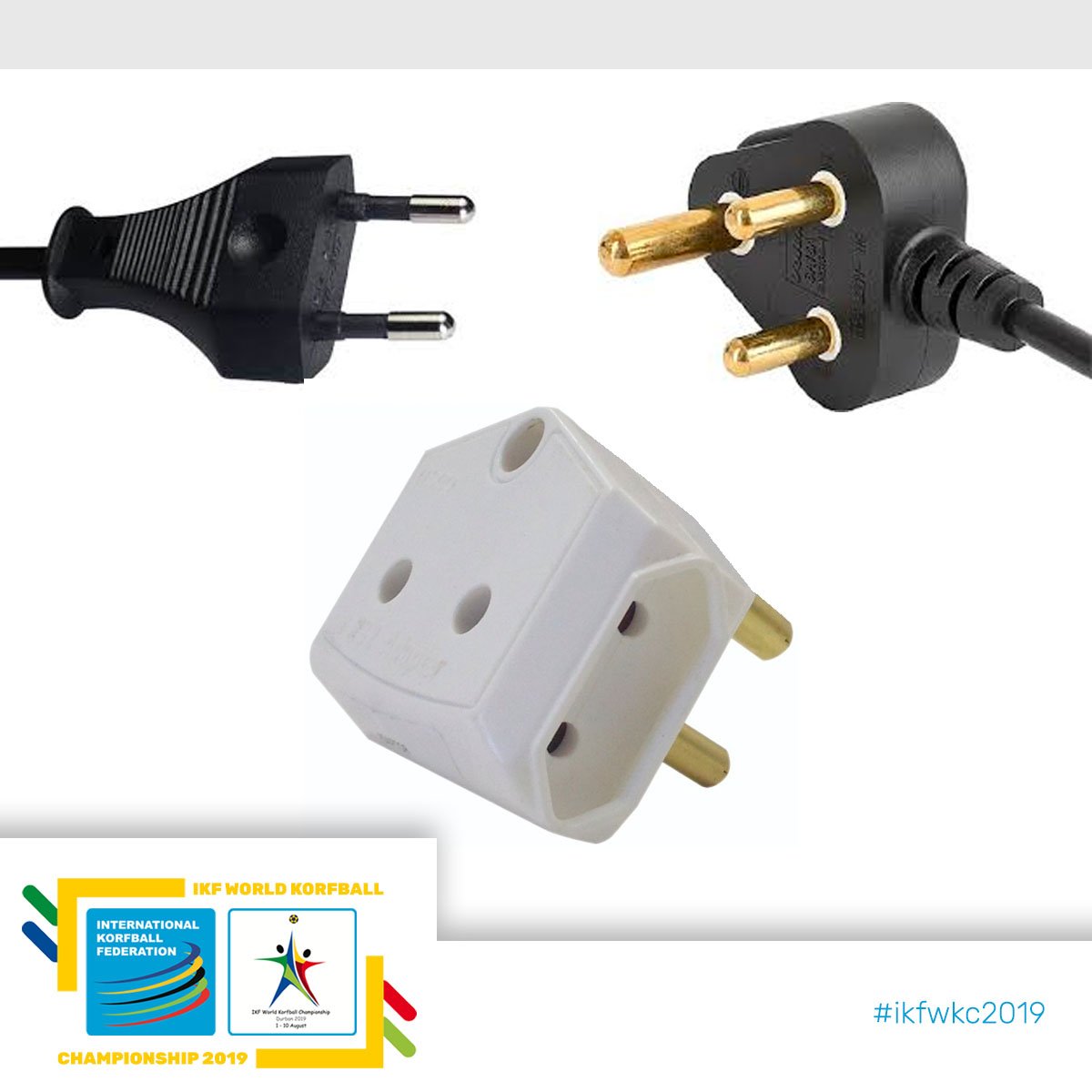 With only 20 days to go to the #IKFWKC2019 it's time to start packing &amp; preparing!

South African plug points are standard 3 pin plugs points. (Pic 1)

Most South African electronic devices have either a 3 pin plug or 2 pin plug which requires an adapter to be used.
(Pic 2)