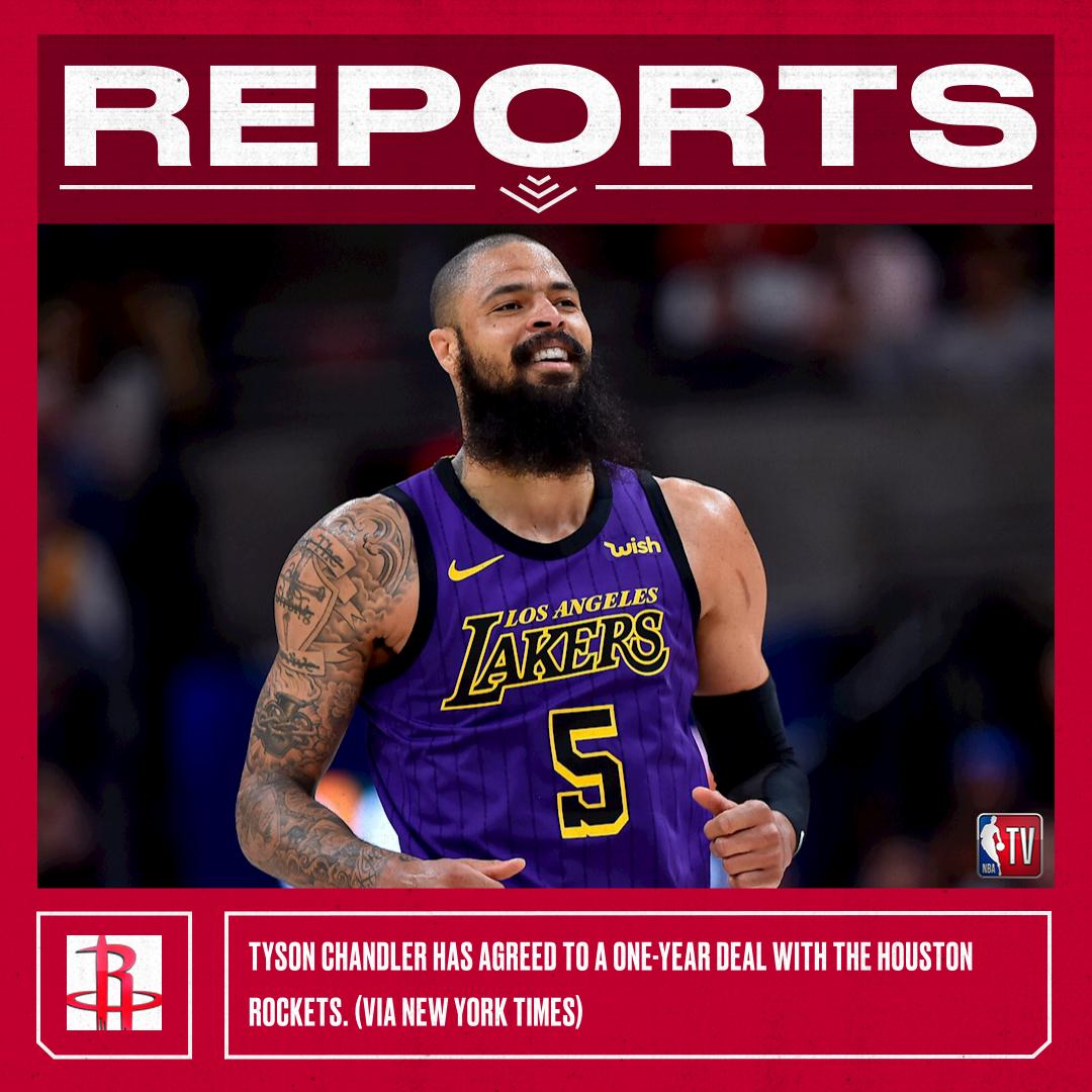NBATV's tweet photo. Tyson Chandler has agreed to a one-year deal with the Houston Rockets. (via The New York Times) https://t.co/UAlnoVqMYI