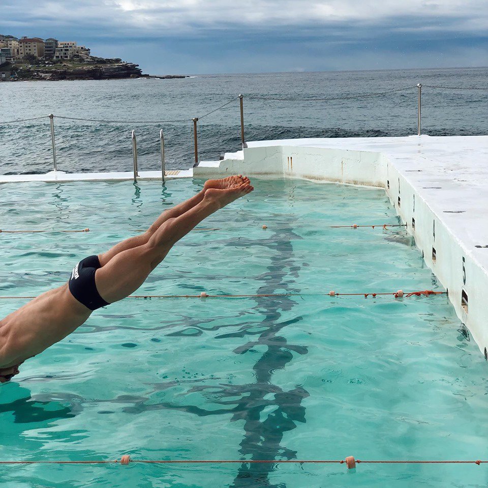 BondiLife's tweet photo. Three-time Olympic medalist Andrew Lauterstein swims the iconic Bondi Icebergs Club pool @icebergsclub https://t.co/lulrUqkbqa