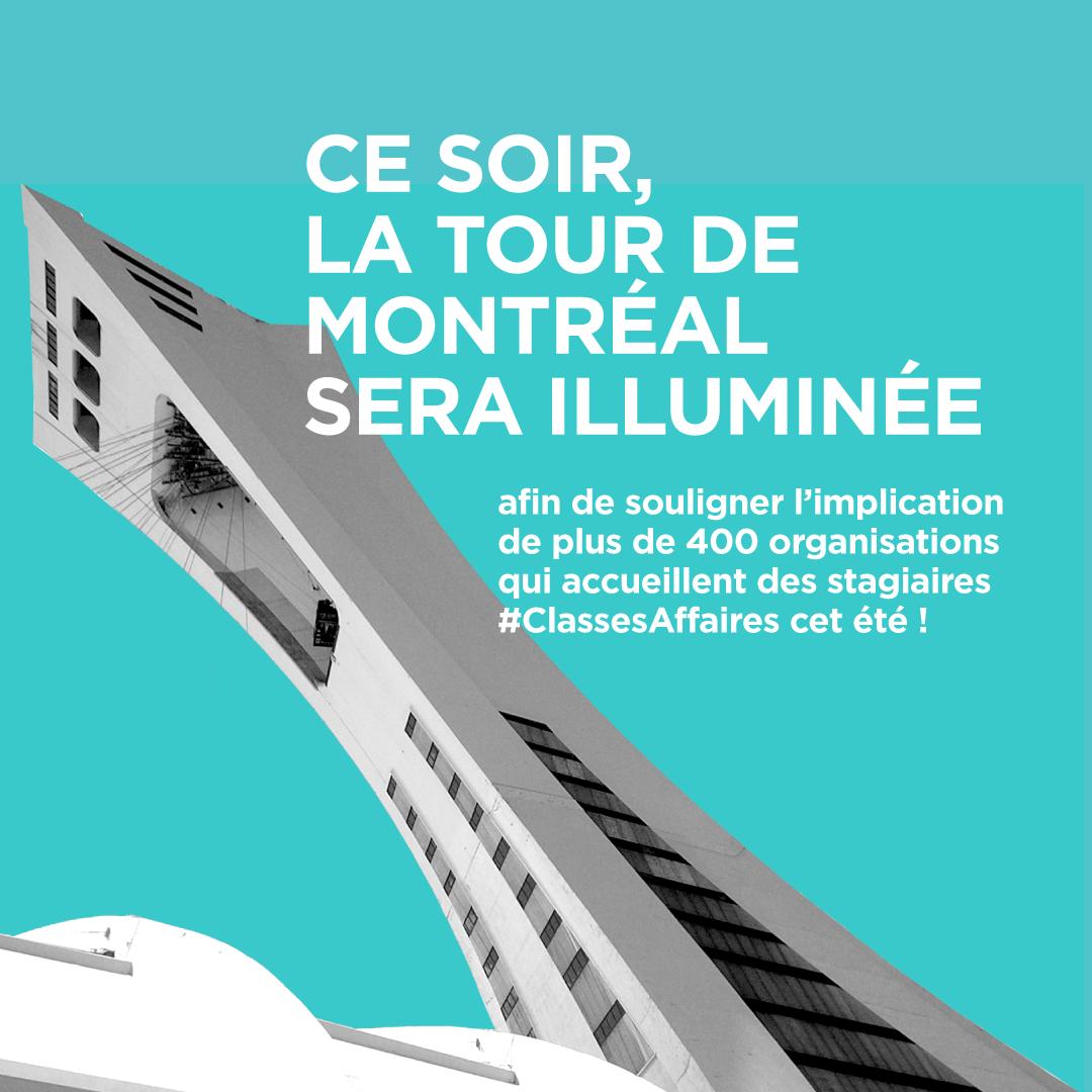 MTLReleve's tweet photo. Ce soir, la #TourdeMontréal sera illuminée du bleu @mtlreleve afin de souligner non seulement nos 400 partenaires de stage de l’été, mais également la dernière journée des stages 2019 offerts par l’équipe du @parcolympique !! #Stagesausecondaire #Relève #Jeunesse https://t.co/0TMiSufGRo