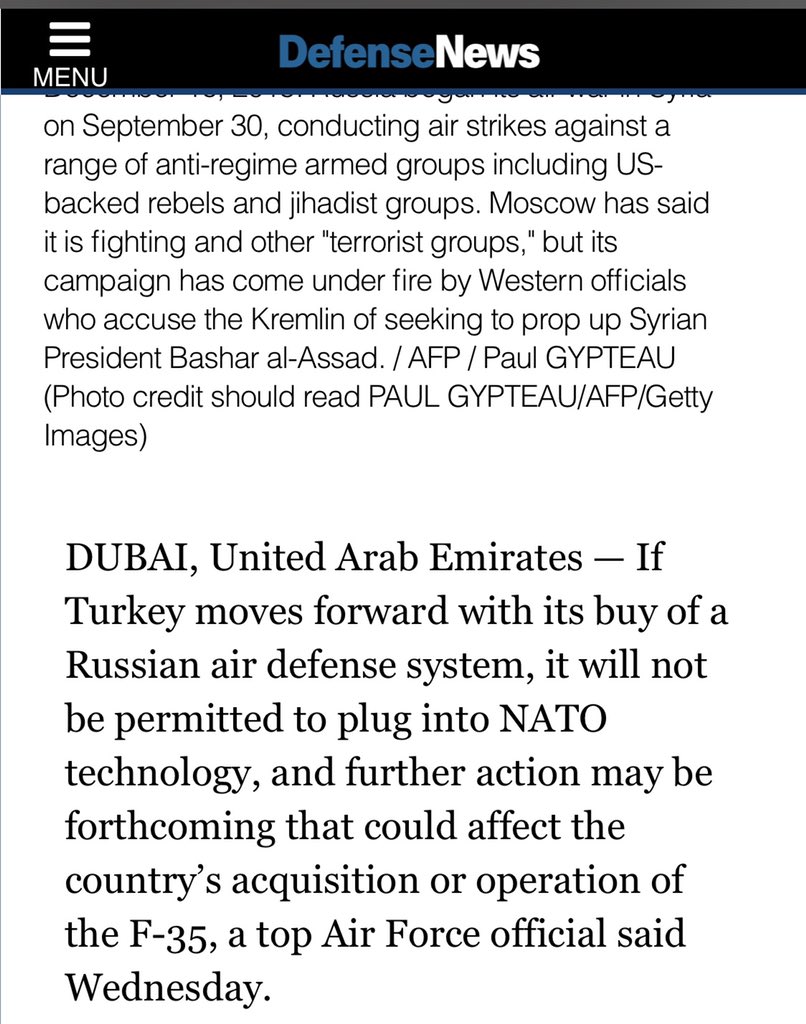 Btw, at this point Turkey had already signed the S-400 deal. • The deal was inked by April 2017 • Trump signs CAATSA in law, August 2017 US waits until November 2017 to issue a soft threat about F-35.