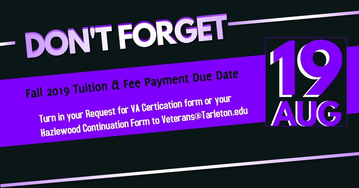 TarletonVets's tweet image. Submit to Veterans@Tarleton.edu  in order to receive your benefits on time!