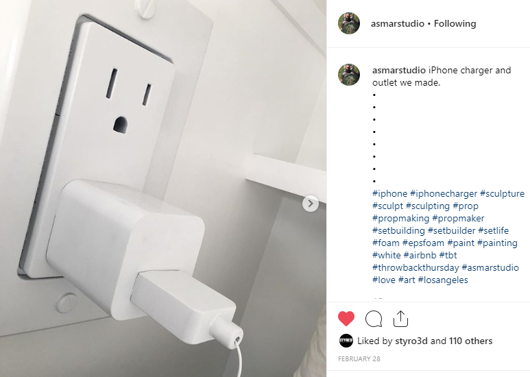 InsulationCorp's tweet photo. Just your standard #iPhone charger? Look again! That's a larger than life display piece by Asmar Studio made out of #EPSfoam! Who else is ready for a weekend recharge?! Happy #FunWithFoam Friday! 😄 https://t.co/eotONi4w14