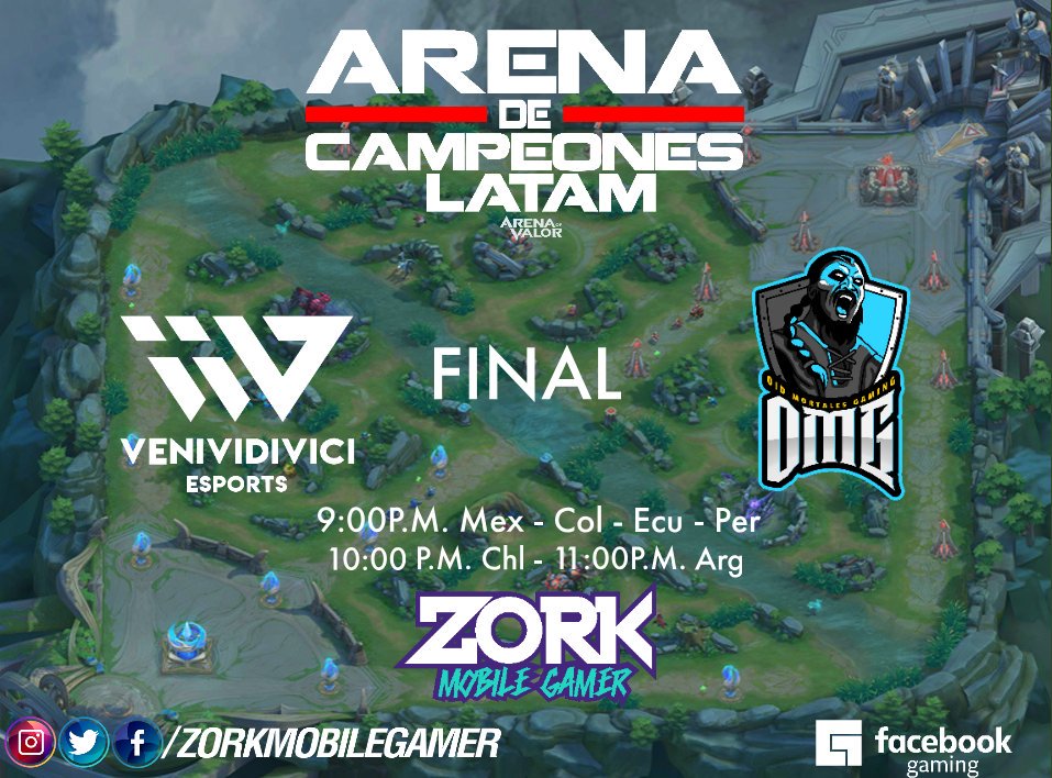 Hoy muy conectados con la gran final en ARENA DE CAMPEONES LATAM <a href="/Esports_vVv/">vVvEsports</a> vs <a href="/GamingOid/">Oíd Mortales Gaming</a>    facebook.com/zorkmobilegamer #ArenaOfValor #AOV