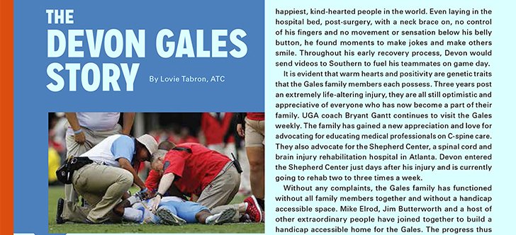 NATA1950's tweet photo. You can learn more about Devon Gales from athletic trainer Lovie Tabron in an article she wrote for the January NATA News. @UGAAthletics @universityofga @FootballUGA https://t.co/mRObPQEaYk https://t.co/7UcU781dGA