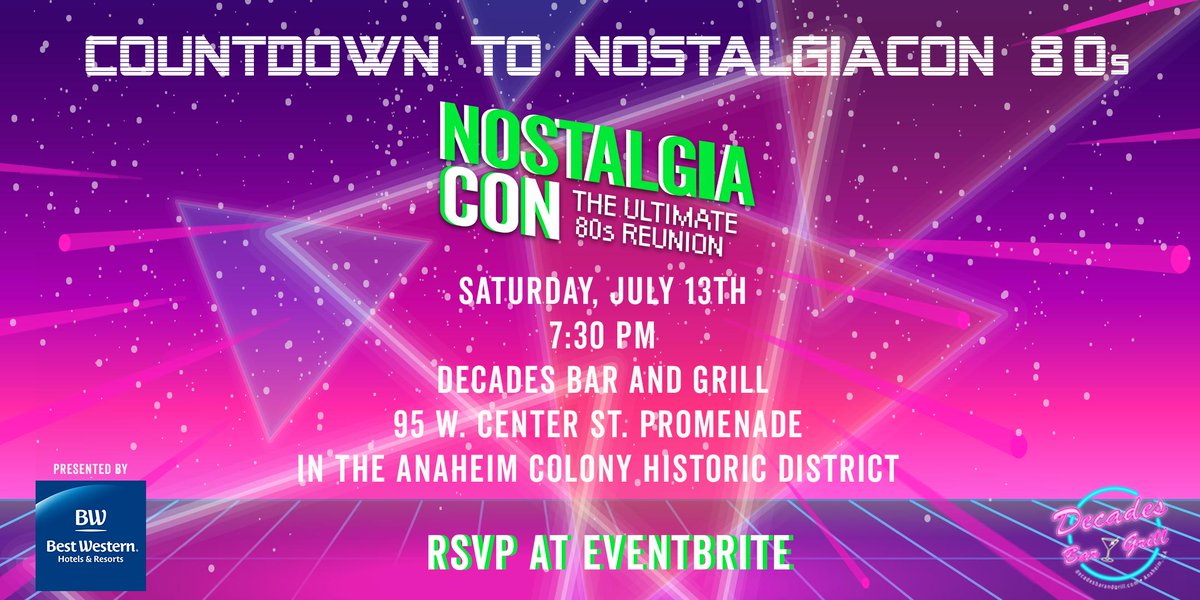 TexinMiami's tweet photo. Hey SoCal! Please join us tomorrow 7/13 for the Countdown to NostalgiaCon 80s Event at Decades Bar & Grill in #Anaheim! RSVP: https://t.co/mZD7vHJXSC #NostalgiaCon80s #Retro80sRoadTrip #Back2BW https://t.co/985BKoqc3e