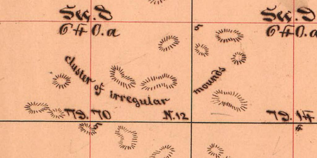 WhiteStarCorp's tweet photo. An 1844 Missouri plat describes a cluster of "irregular" mounds. How do you decide what makes a mound regular?
#mapoddities #gis https://t.co/k366Tbah0Z