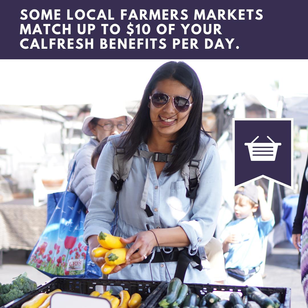 Get more bang for your buck: Use WIC & CalFresh at local farmers markets! When you use your CalFresh benefits, ask if the market participates in the #MarketMatch program. Learn more about WIC's farmers market checks: bit.ly/2Jd3C0i #FarmersMarketFriday