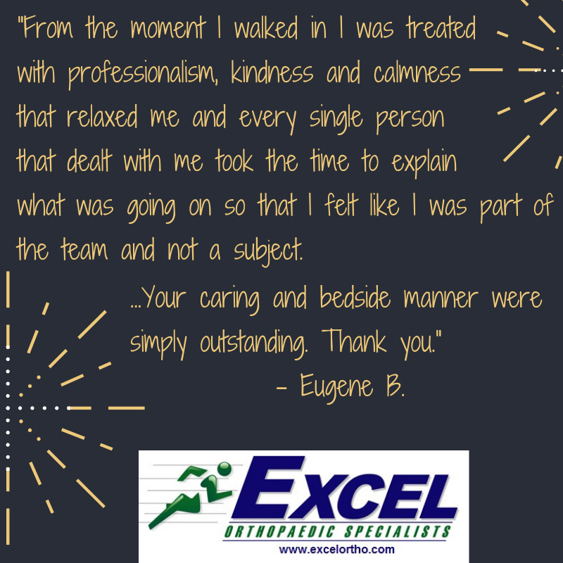 ExcelOrtho's tweet photo. Happy #featurefriday ya'll! Check out what Eugene had to say about his experience at our office and with his doctor, Dr. Peter Vezeridis! 🙌 @VezeridisMD 
Have a safe and fun weekend everyone! 😎 
#excelortho #orthopaedics https://t.co/OVLcUHv5ru
