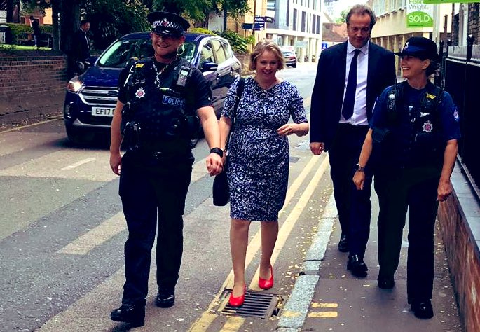 vickyford's tweet photo. Very good to have the excellent police minister @NickHurdUK in Chelmsford today discussing the #FrontLineReview which recommends more police officers and more support for them - thank you to James and Sue from @EssexPoliceUK for taking us on patrol! https://t.co/1kaIAiqBtH https://t.co/CQrJ28Wt4R