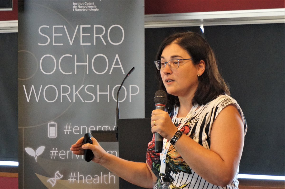 icn2nano's tweet photo. Dr Teresa Andreu from the Catalan Institute for Energy Research (@IREC_Energia), Spain, has just taken the stage to talk about nanocatalysts to turn carbon dioxide and water to carbon-neutral synthetic fuels. #energymining #severoochoa #nanotechnology https://t.co/cnlYXh63U0