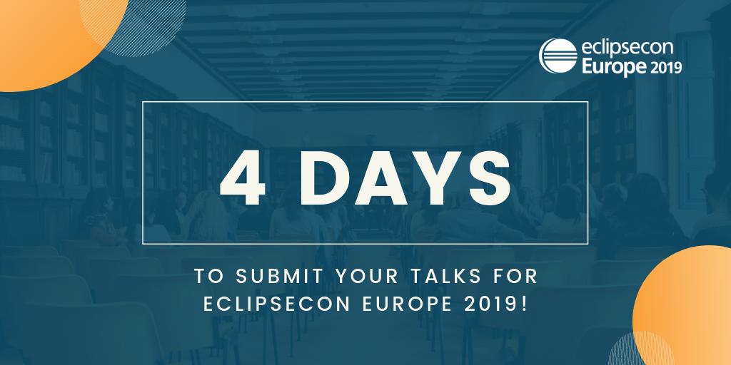 ocfortooling's tweet image. The countdown is on! 4 days left to submit you sessions for EclipseCon Europe 2019!  Deadline submissions end July 15. Submit today: bit.ly/2xJGFKC

#CFP #EclipseConEurope