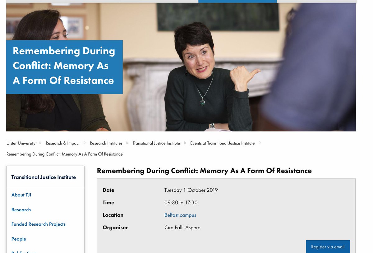 CFA: Remembering During Conflict: Memory As A Form Of Resistance 1 Oct 2019 Belfast. #PhD #ECR workshop. Deadline for applications: 22 July ulster.ac.uk/research/insti… #transitionaljustice #memory