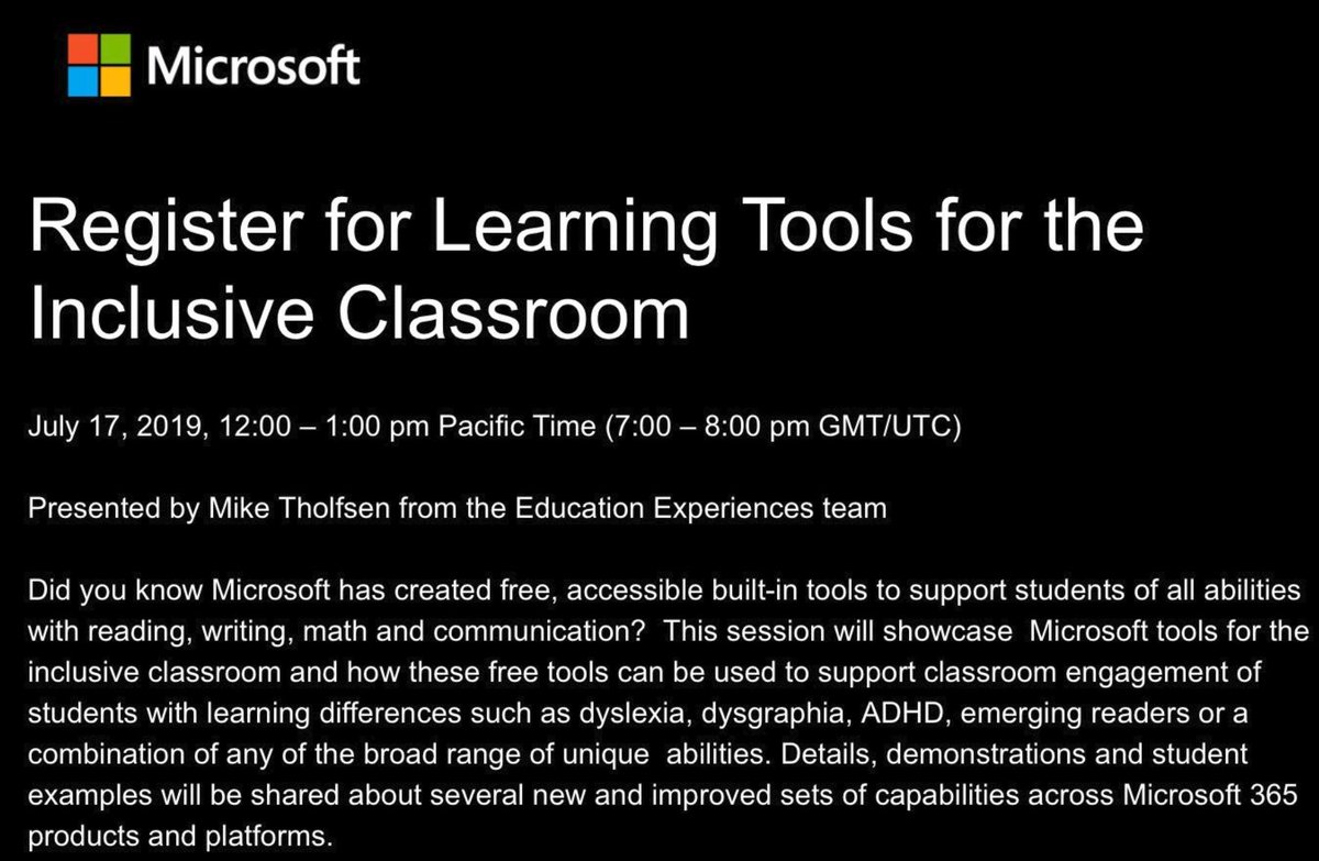 gaughranian's tweet photo. Don't miss "Learning Tools for the Inclusive classroom" Webinar!

FREE, Accessible Built-In Tools to support students of all abilities.

#MIEExpert #MicrosoftEDU #edtech #edchat #Accessibility #assistivetech

🗓
17/07 12-1pm PT
8-9pm Ireland

Register here https://t.co/YAiXljQKtz https://t.co/TQ3rgm1f8A