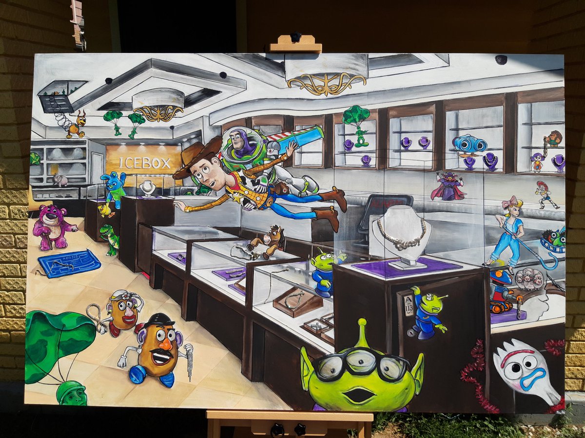 Yall thought toy story 4 was there last mission, wrong!!!! My latest artwork 48in x 72inches acrylic paint