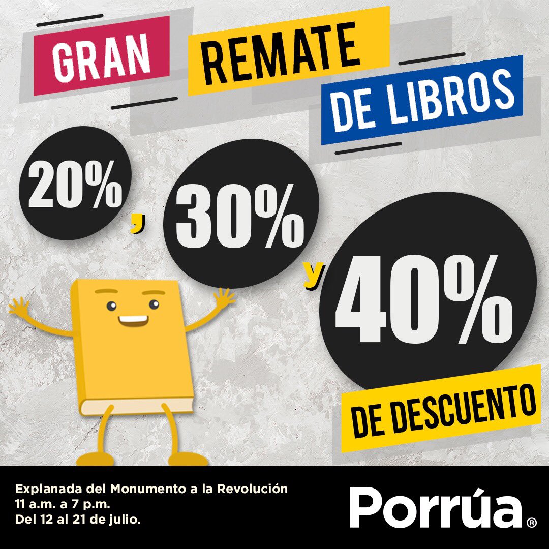 libreriaporrua's tweet photo. ¡Nos vemos en el Gran @rematedelibros ! 

Te esperamos en nuestro estand núm. 54. 📚🏃🏽‍♀️🏃🏻‍♂️

#BuenViernes #RemateDeLibros https://t.co/3K6Pr6UwsW