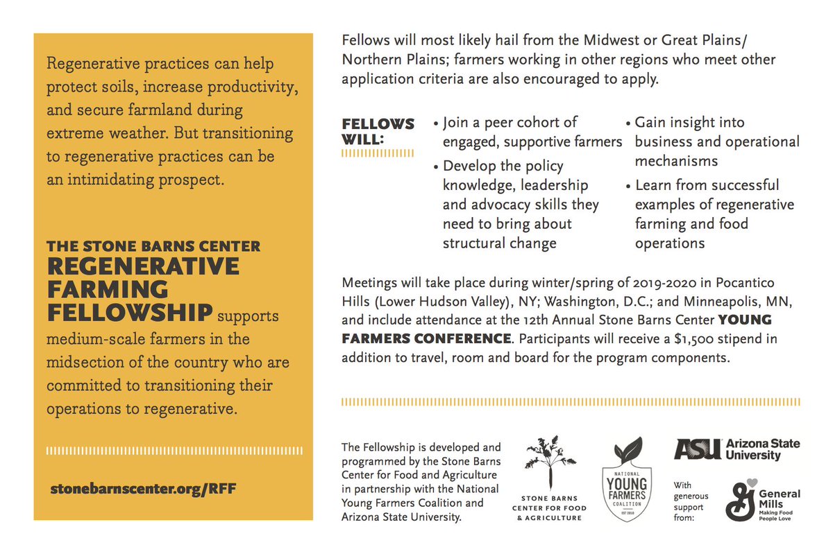 The <a href="/StoneBarns/">Stone Barns Center</a> #RegenerativeFarmingFellowship supports farmers seeking to transition to regenerative farming practices. Learn more bit.ly/2LhyRJ1