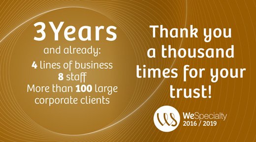 wespecialty's tweet photo. @wespecialty is really proud to have been at your side for 3 years now. Our sincere thanks for your trust that honours us and challenges us for the future!  #BeWeSpecialty https://t.co/ypCGi0vHhf
