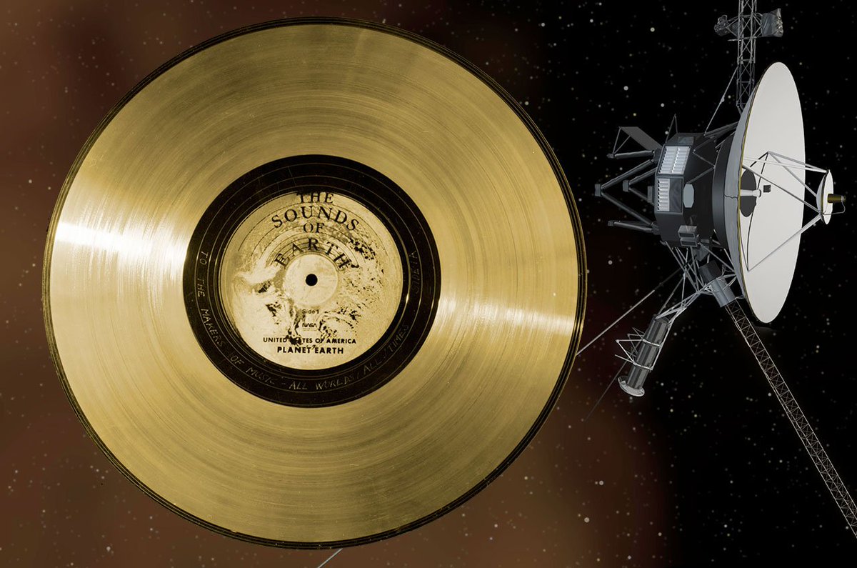 These were phonograph records launched on the Voyager missions, two spacecraft to study the solar system. Inspired by the Pioneer mission plaque, NASA hoped that in the case of extraterrestrial life discovering them, the record would be able to tell a story about humans on Earth.