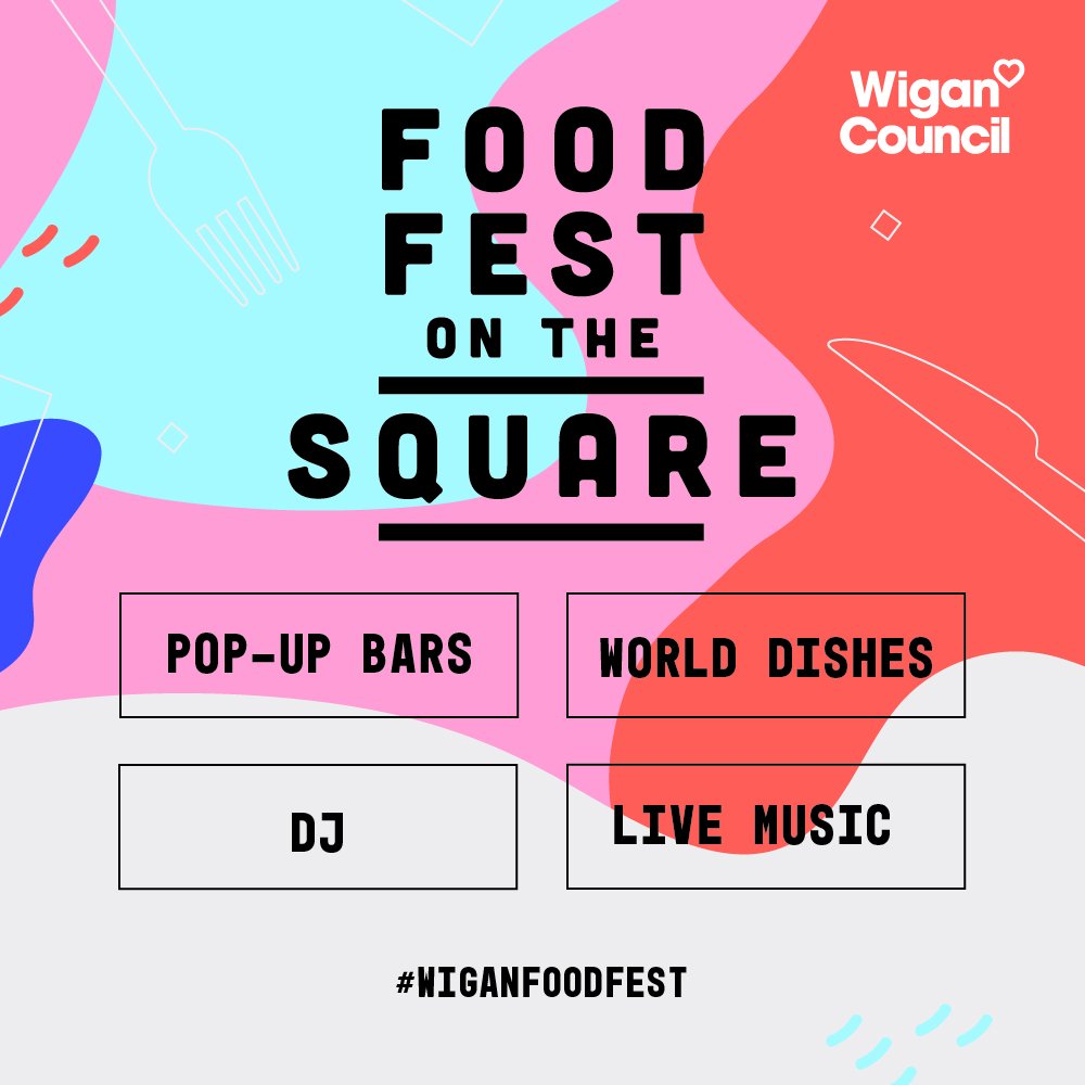 WiganCouncil's tweet photo. Food Fest on the Square is back... ✨Sat 20th July ✨

Head over to Market Hall Square in @GalleriesWigan,  12pm onwards &amp; indulge in some amazing street food &amp; drinks, DJ &amp; live music, plus family entertainment. 

Visit https://t.co/Wm8rT6YhRB
#WiganFoodFest @HaighFoodieFri https://t.co/ghx3SUEOQW