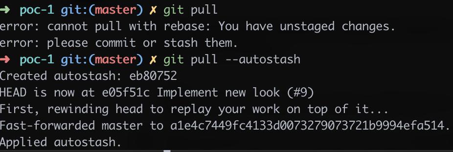 git tip:

if you've been frustrated by not being able to pull or rebase because you have existing changes,

say hello to my little friend: 

`git pull --autostash`