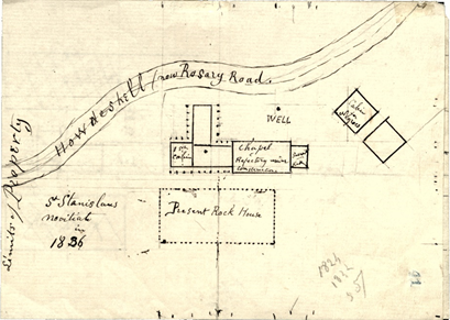 SHMRJesuits's tweet photo. This map of Saint Stanislaus Novitiate in 1836 depicts a small cabin on the right where more than seven enslaved people lived, sharing cramped quarters while cooking and cleaning for the Jesuits. https://t.co/fZC0O6vZIS