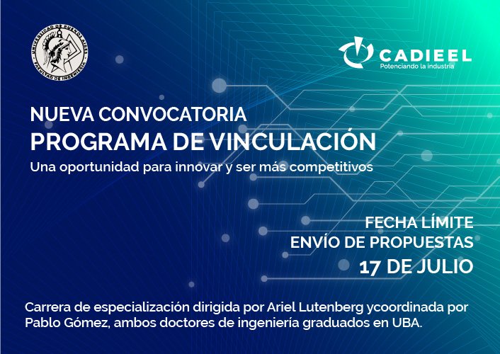 NUEVA CONVOCATORIA
Programa de Vinculación entre Empresas y Estudiantes del Posgrado de Sistemas Embebidos de la <a href="/ingenieriauba/">FIUBA</a>

¡Una oportunidad para Innovar y ser más competitivos!
ACTIVIDAD SIN COSTO

➡️Información e inscripción cort.as/-LA-Z