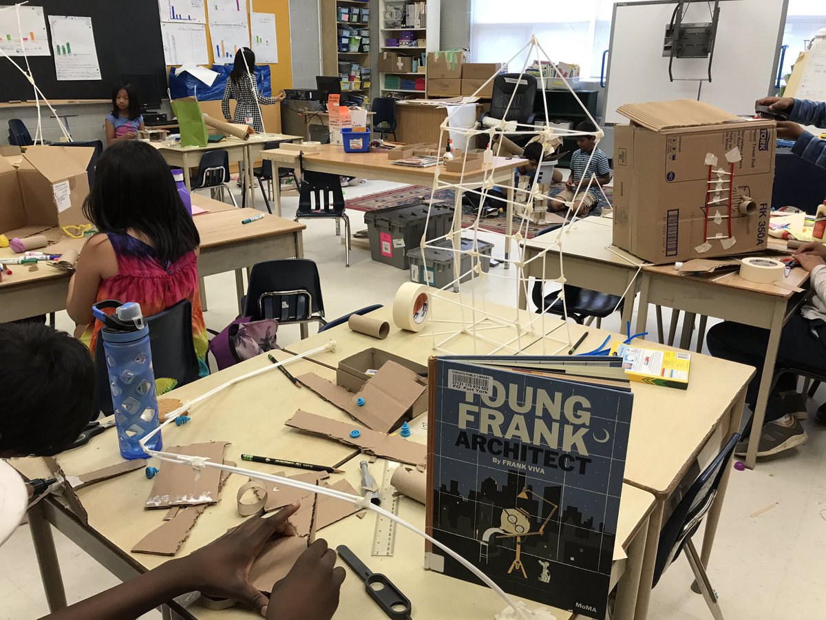 Angel04brea's tweet photo. Our class looks like a huge construction zone after reading “Young Frank Architect” #FrankViva The kids are so creative in building their crazy furnitures. @QVicSummer @TDSB_STEM @TDSB_ConEd https://t.co/rsDKZc68b7