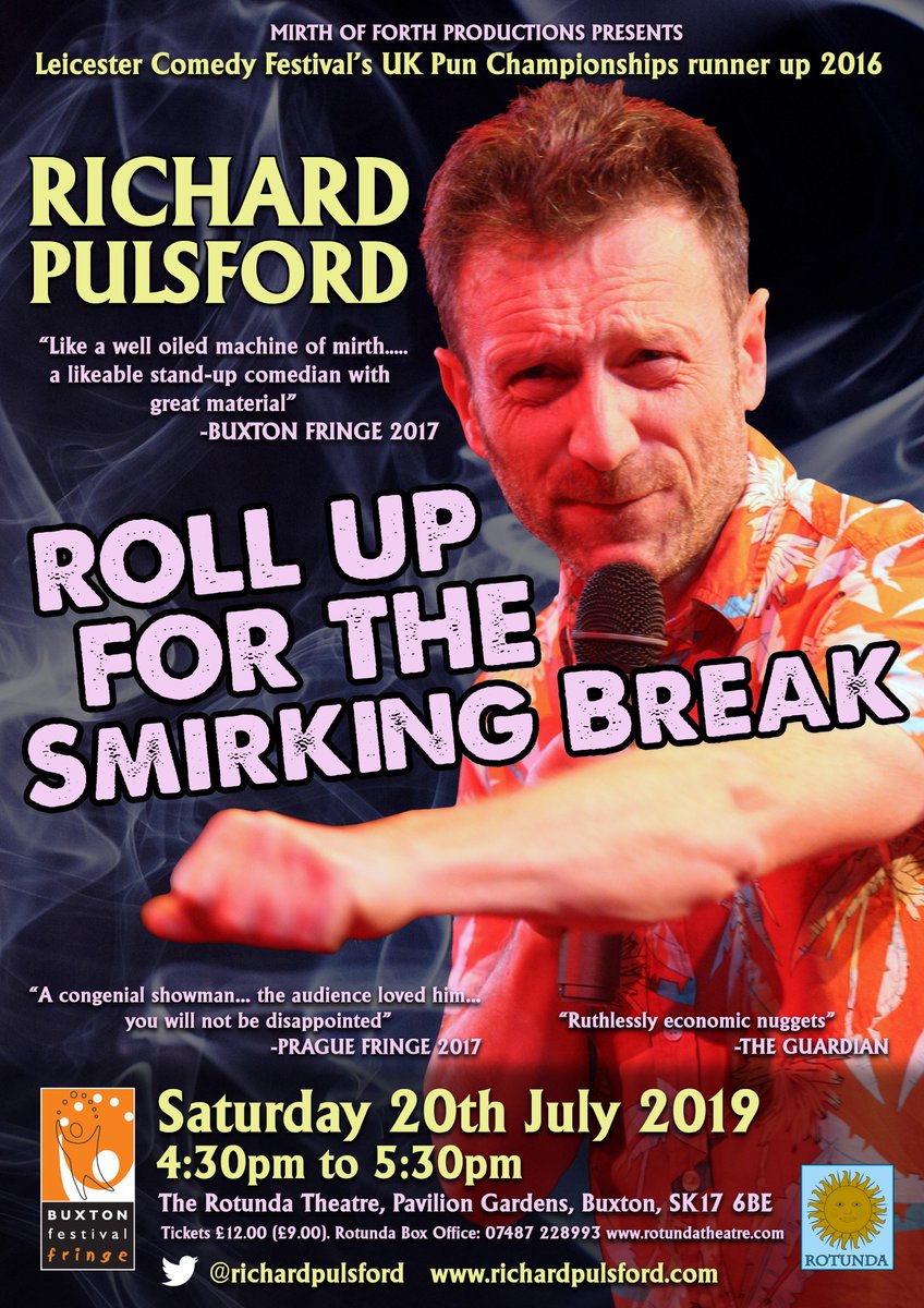 RichardPulsford's tweet photo. Looking forward to performing my solo show Roll Up for the Smirking Break @RotundaDome @BuxtonFringe next Saturday 20th July at 16:30, my third year at this lovely festival #RollUpSmirk https://t.co/uVMF9we6Ps