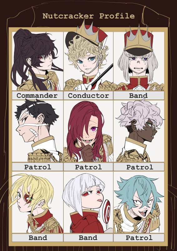 Nutcrackers are child soldiers that serve the circus. The members are all boys that never grow up physically. 