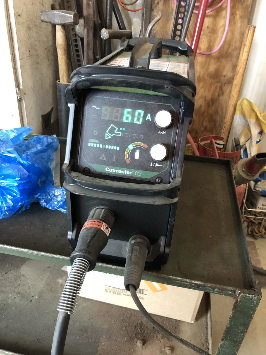 T_Bartman's tweet photo. Getting our NH3 project underway this morning. Cutting drop tubes to attach to shanks. Clamp, cut, unclamp, drop in the box and onto the next. 40 minutes to do 54. Still in love with this CutMaster 60i plasma cutter #ThermalDynamics #NH319 https://t.co/ClaRGnI356