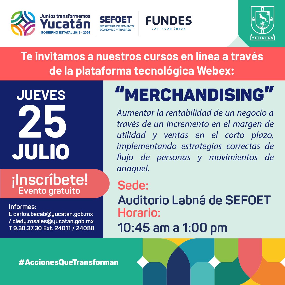 SETYYucatan's tweet photo. Asiste a nuestro #curso sobre merchandising para aprender a implementar estrategias que impulsarán la rentabilidad de tu negocio. ¡Es gratis!
Registro: carlos.bacab@yucatan.gob.mx o al teléfono 9303730 Ext. 24011/24088 (8:30-15:30 h).
Ubicación: C. 59 No. 514 x 62 y 64 Centro. https://t.co/bVljOGxeV3
