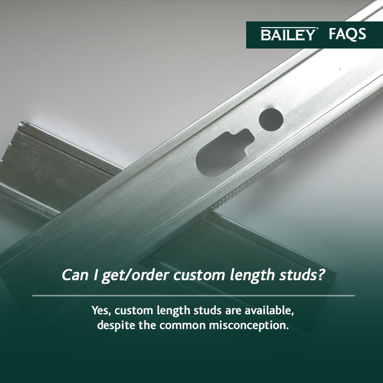 baileymetal's tweet photo. Can I get/order custom length studs? Yes, custom lengths studs are available, despite the common misconception. Steel studs are customizable from length to width. Learn more about our studs at https://t.co/1wxYchwPep. #buildingmaterials #baileyfaqs #steelstuds #steelbuilding https://t.co/4nLH8dFzON