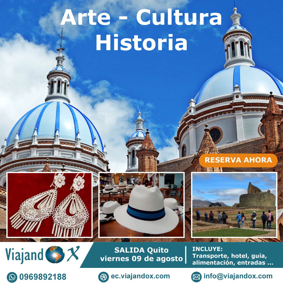 viajandox's tweet photo. Cuenca + Gualaceo + Chordeleg + Ingapirca
✔️ Salida de Quito 09 de agosto
Incluye: hotel, alimentación, entradas, transporte y guía
🤙 02 268 1568 - 096 989 2188 whatsapp
https://t.co/Kex6AetnxY
#viajandox #tourCuenca #Chordeleg #EcuadorEnEuropa #traveling #Ingapirca #artesanias https://t.co/6cqwERS4Bk